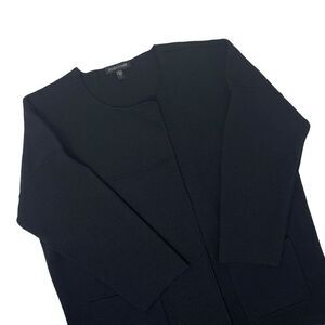 Eileen Fisher Women's Black 100% Wool 3/4 Sleeve Open‎ Drape Cardigan Size Small